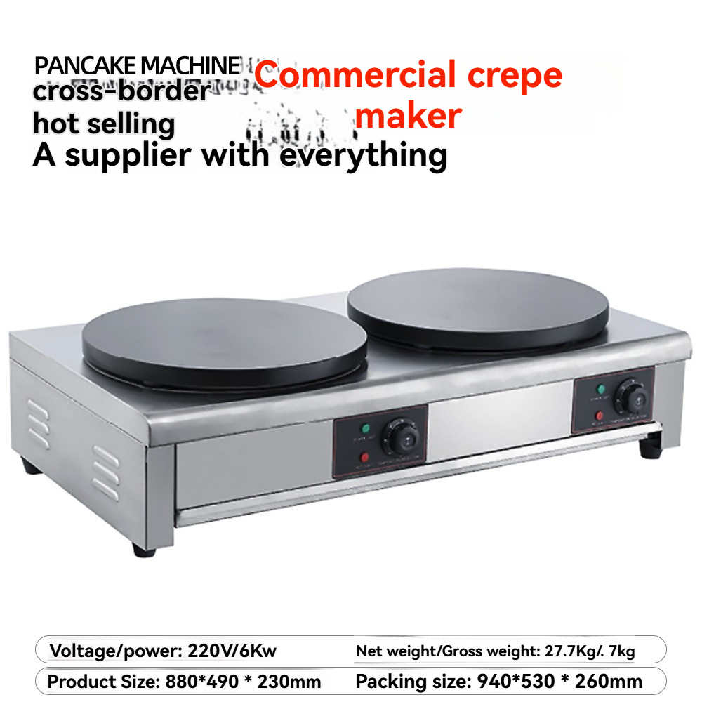 Crepe Maker Non Stick - Pancake Machine Commercial Double-Head Pancake Stove
