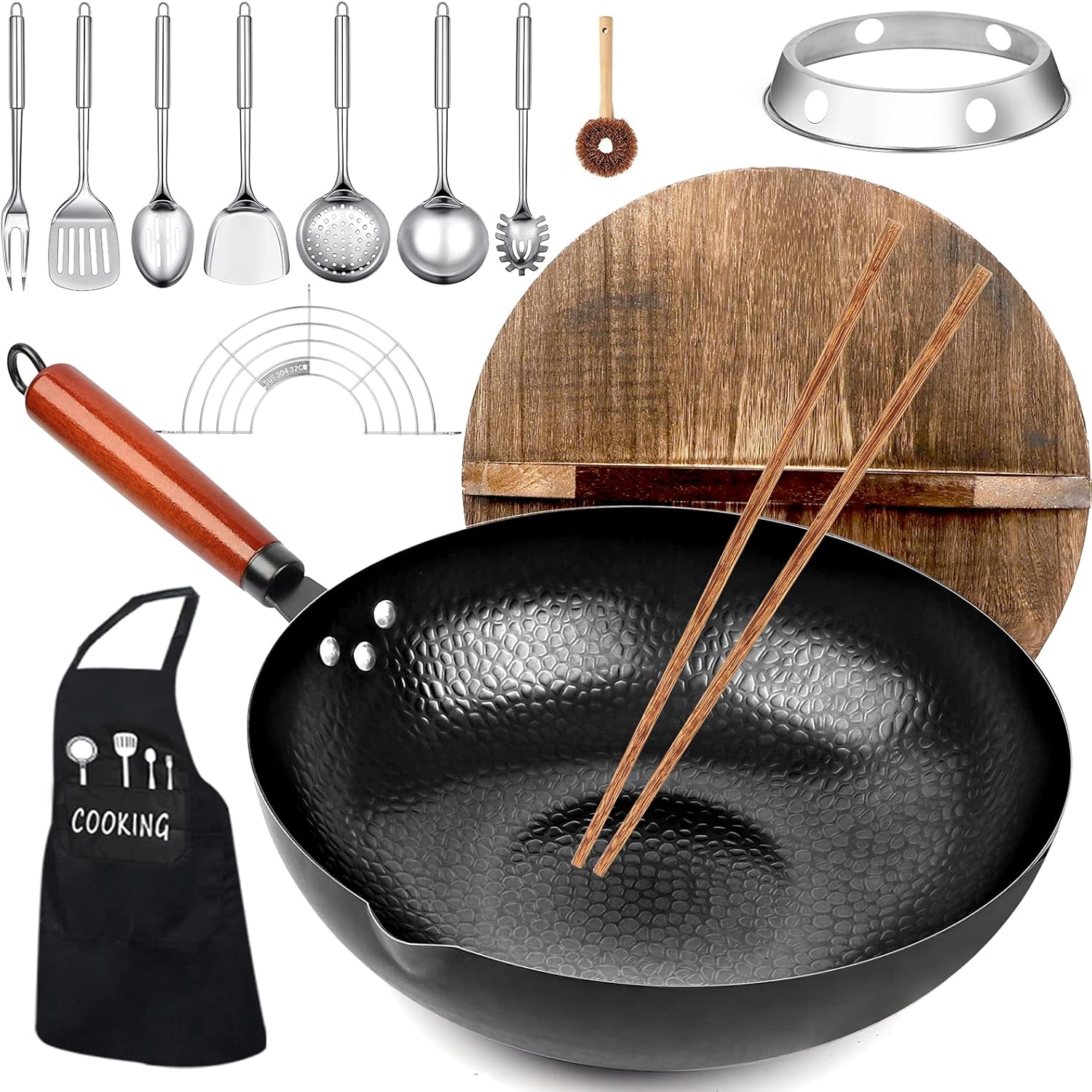 Wok Electric Flat - 14 Piece Carbon Steel Wok Pan