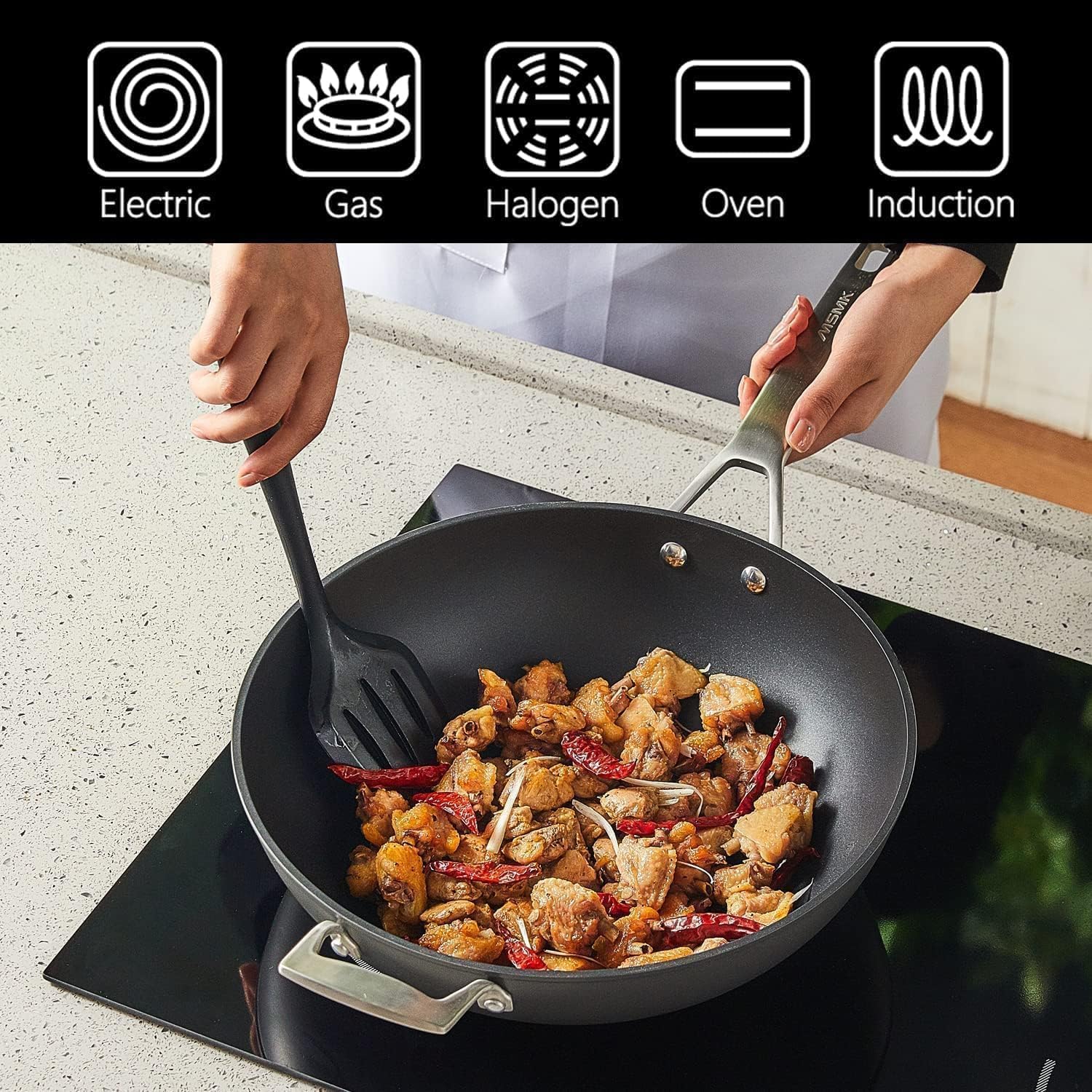 12.5 Inch Nonstick Wok Pan wit - Wok Electric Flat incelemesi ve fiyatı