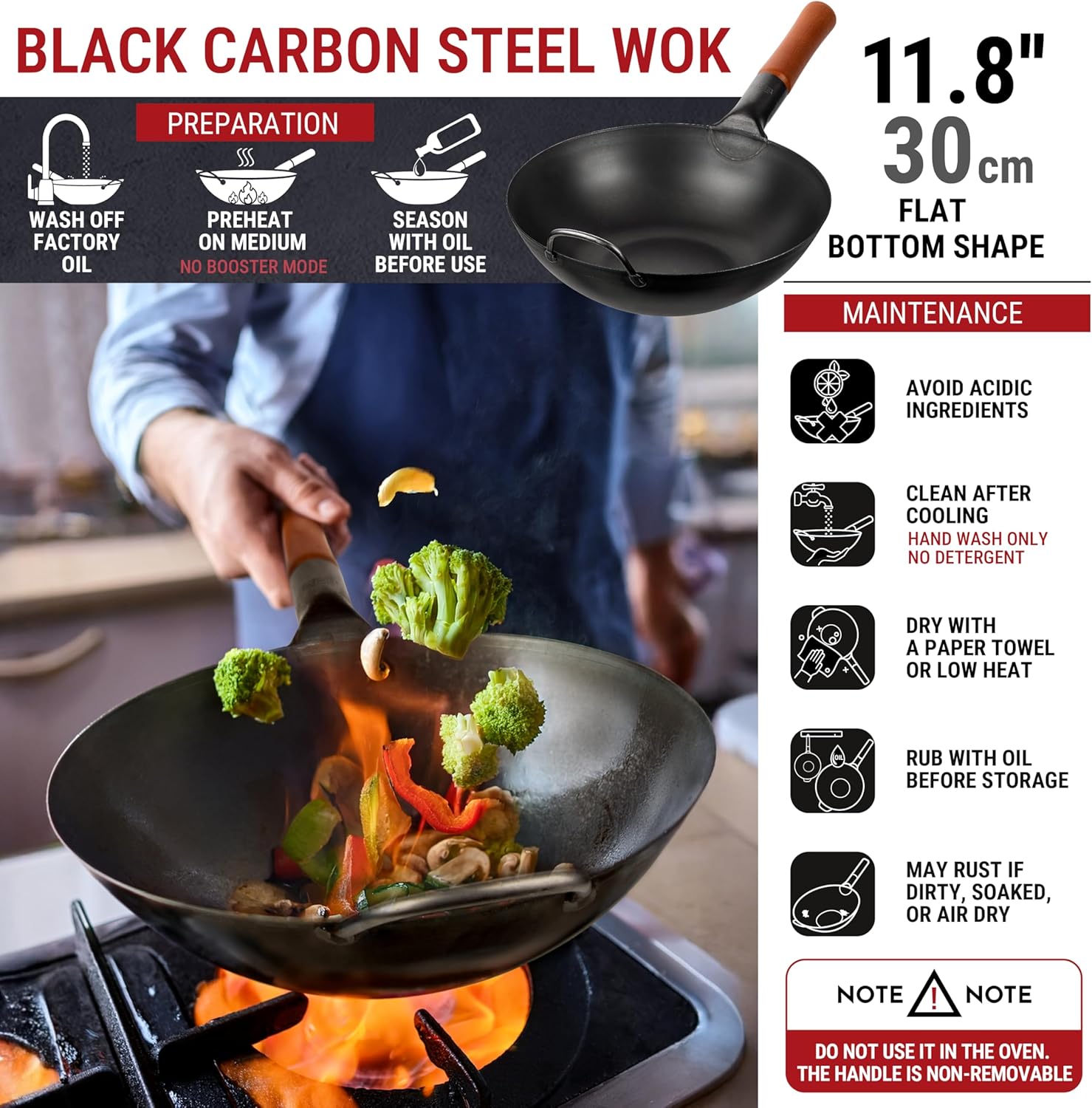 Carbon Steel Wok Pan 11.8