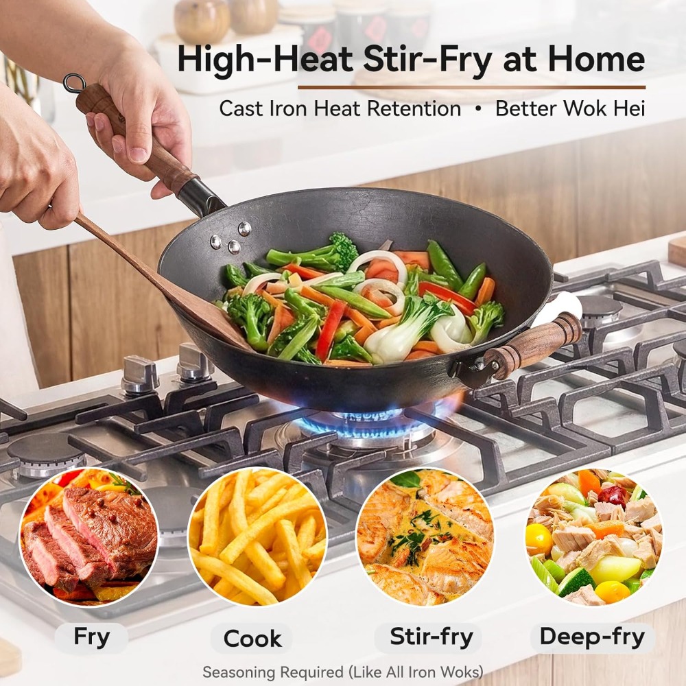 12.6 Inch Cast Iron Wok Pan wi - Wok Electric Flat incelemesi ve fiyatı